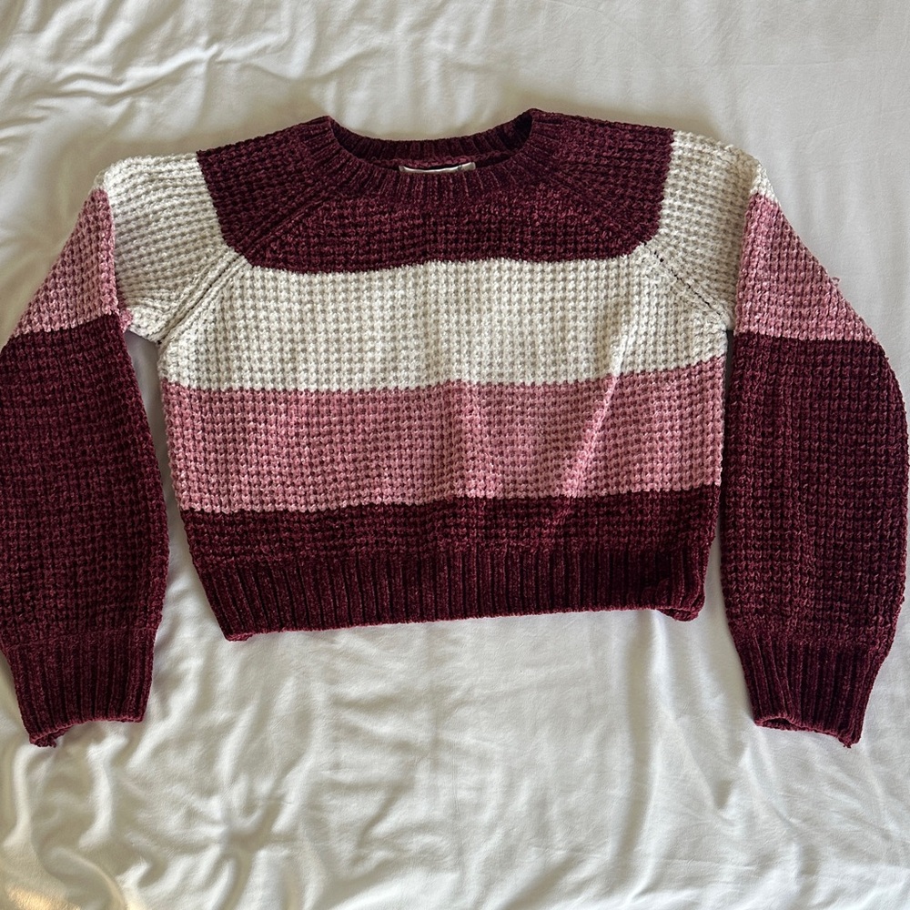 Altar'd State Burgundy, Pink, and White Knit Sweater